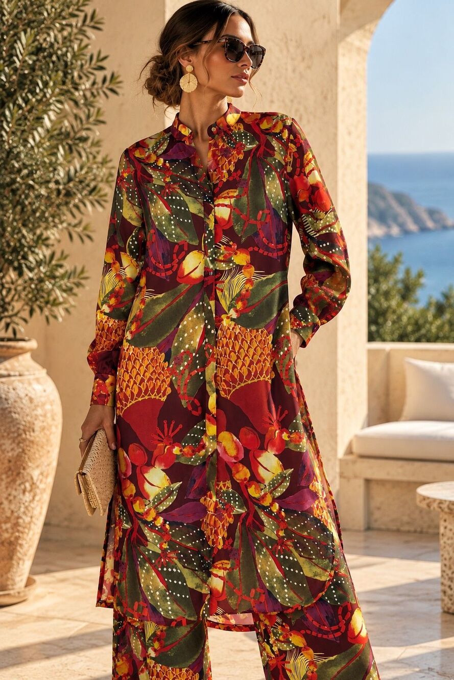 NWT Andrea Iyamah Tropical Print Longline Tunic Blouse Size XS